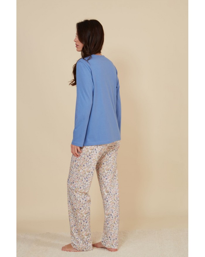 Pijama de mulher 100% algodão, de flores 