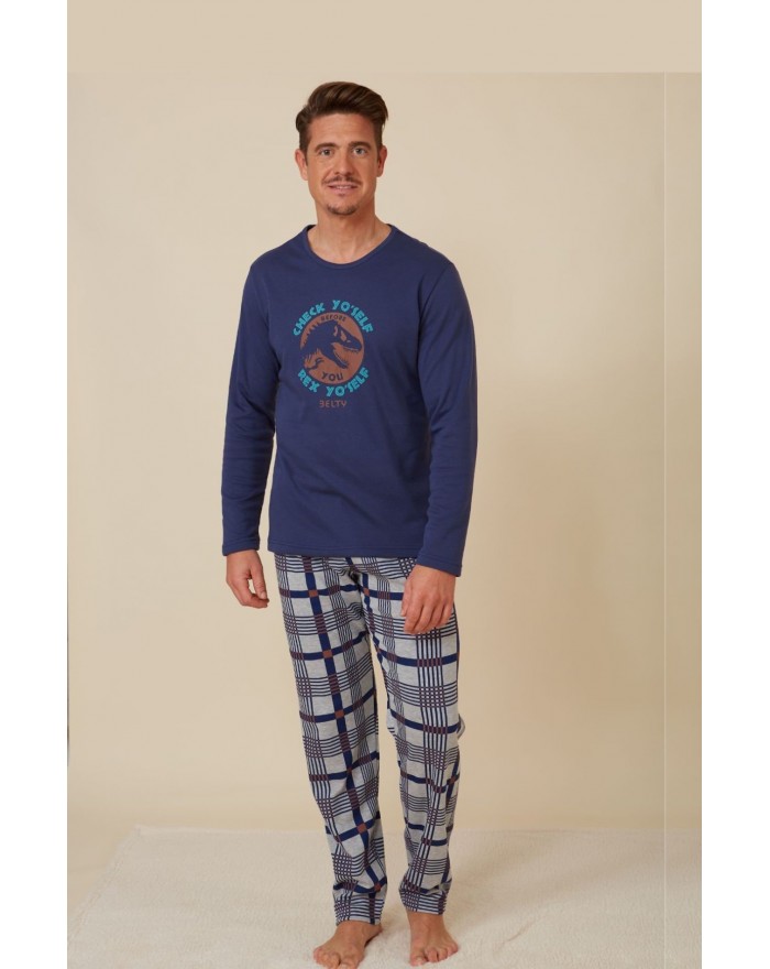 Pijama de homem de quadros com estampado 