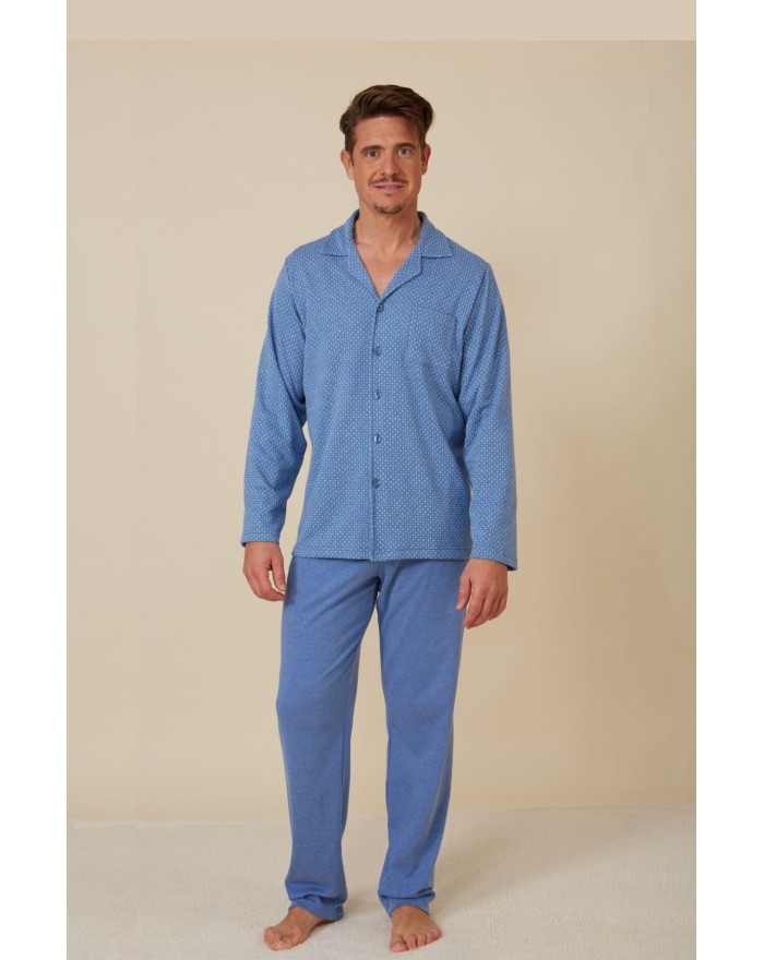 Pijama de hombre jaquard abierto con cuello camisero