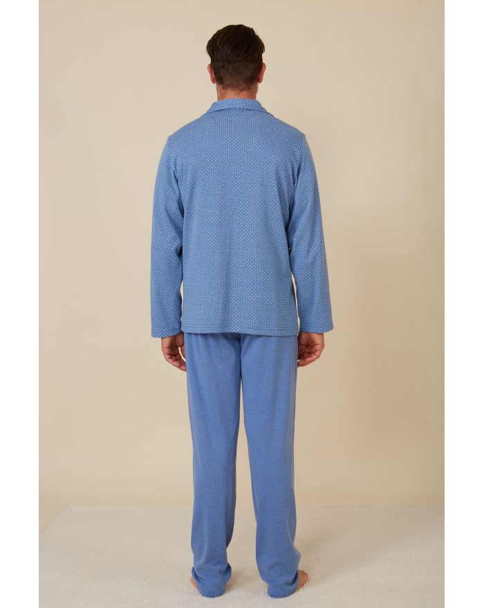 Pijama de hombre jaquard abierto con cuello camisero