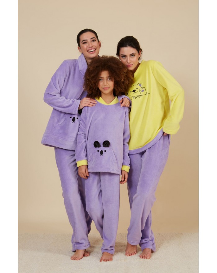 Pijama de niña de coralina lila y amarillo