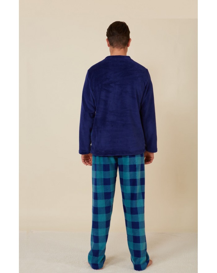 Pijama de hombre de coralina con bolsillos frontales