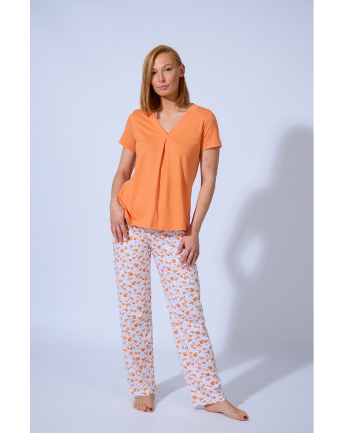 Pijama Mujer Amapolas Largo 100% Algodón
