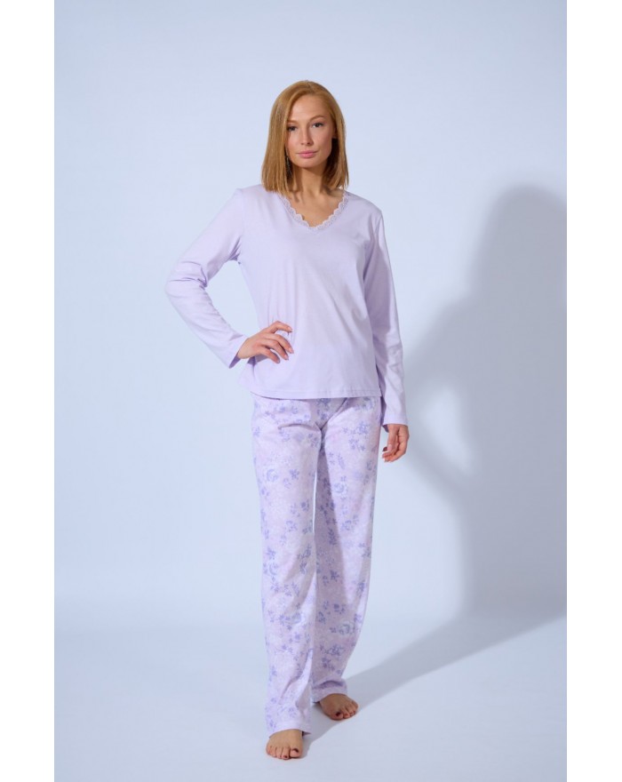 Pijama Mujer Largo Rosas 100%Algodón